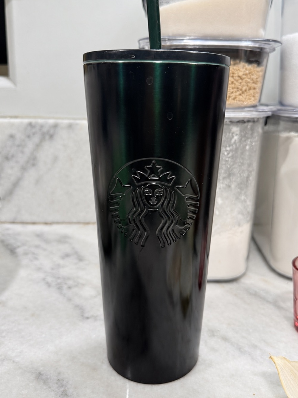 Starbucks Matte Deep Green Embossed Logo Tumbler with Straw